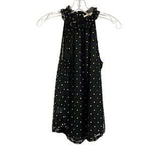 LOFT Black/Gold Polka Dot Halter Top Sheer Textured Size Small New
